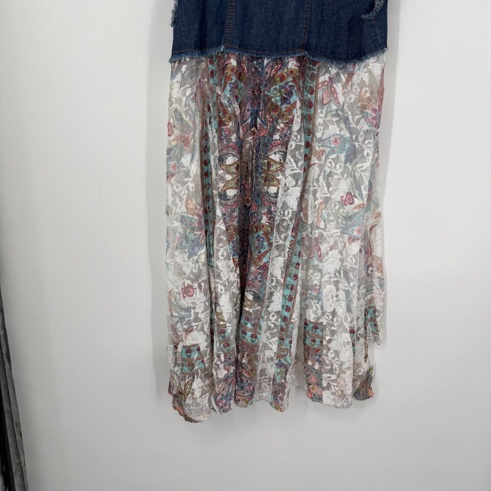 Origami Denim White Lace Vest Cardigan Duster Boho Western Fairy Women Size S/M - Picture 10 of 15